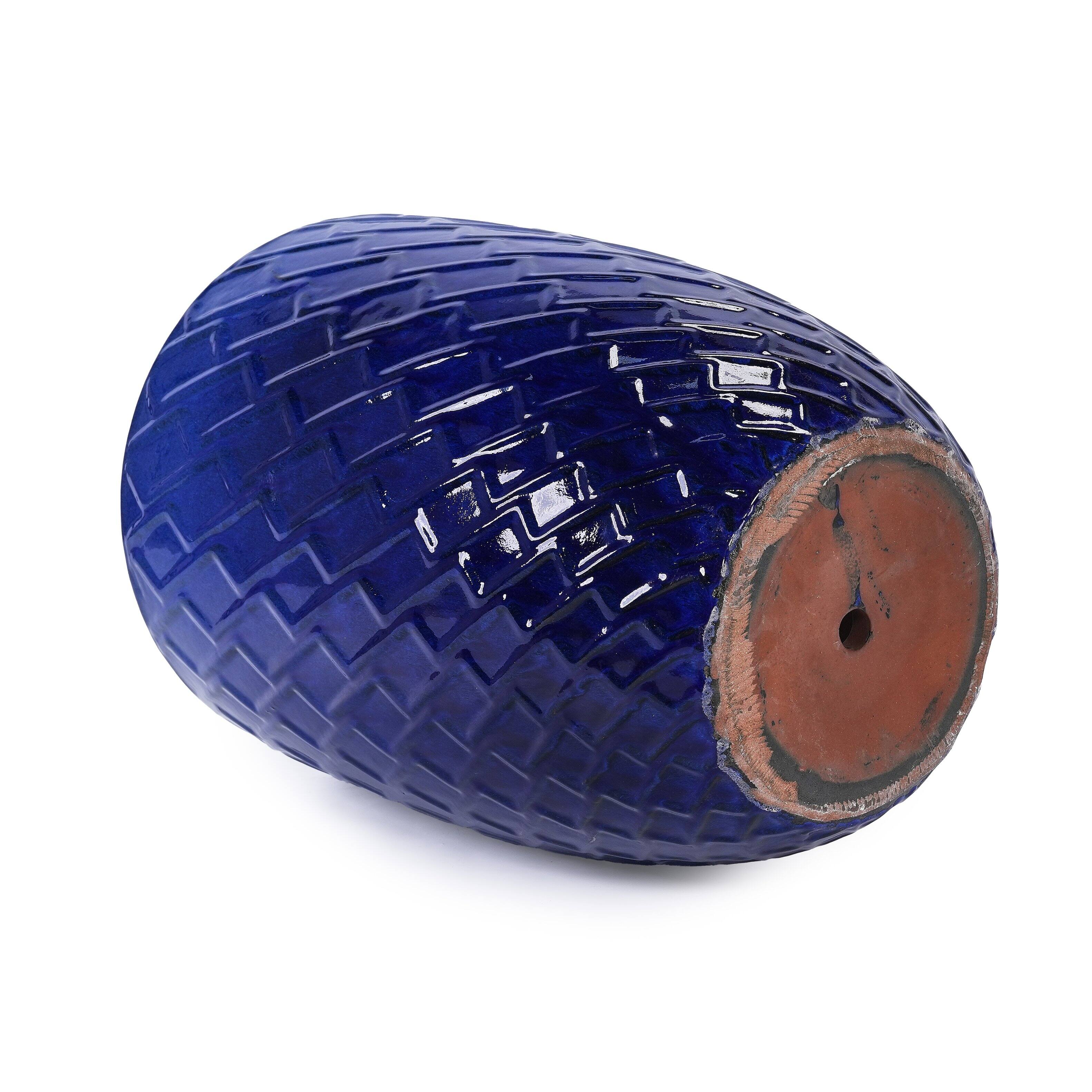 Alt View 8. Loheer - Loheer Ceramic Planter Pot, 17 Inch Navy Blue Handmade Clay Planter, Diamond Pattern Large Indoor Outdoor Planter.