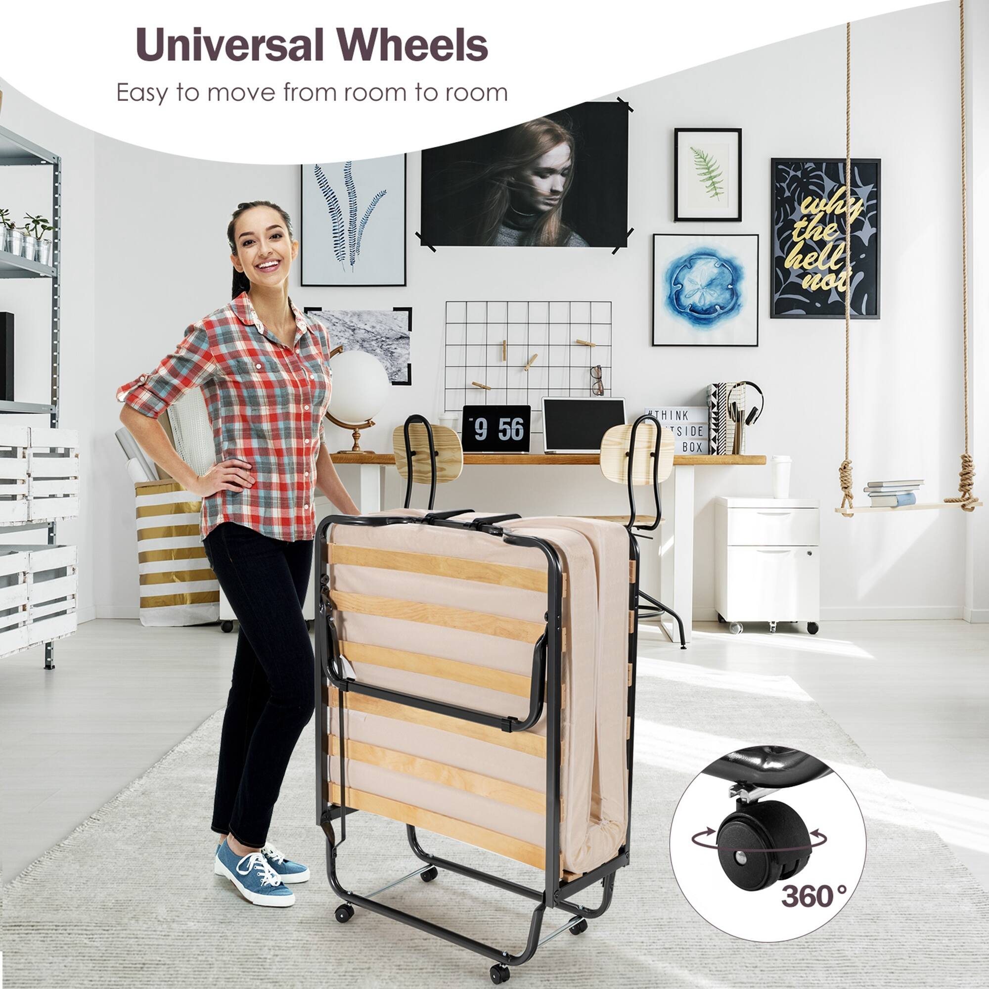 Universal Wheels, Easy to move from room to room, 360
