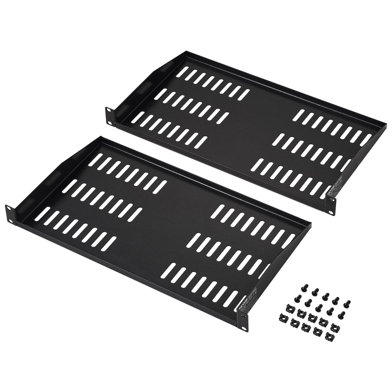 Alt View 5. VEVOR - 2PCS 1U Server Rack Shelf, 10"/254 mm Depth, 50 lbs Max Load Capacity Vented Cantilever or Wall Mount Rack Mount Shelf - Black.