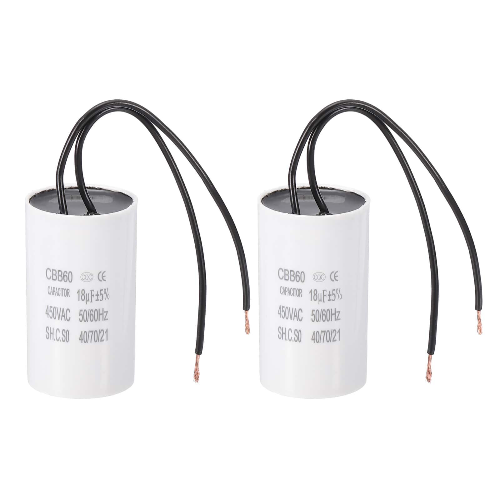 Unique Bargains - 2pcs 18uF CBB60 Running Capacitor, AC 450V 2 Wires 50/60Hz for Refrigerators, Washing Machines, Water Pumps - White price history on PriceWatchPro