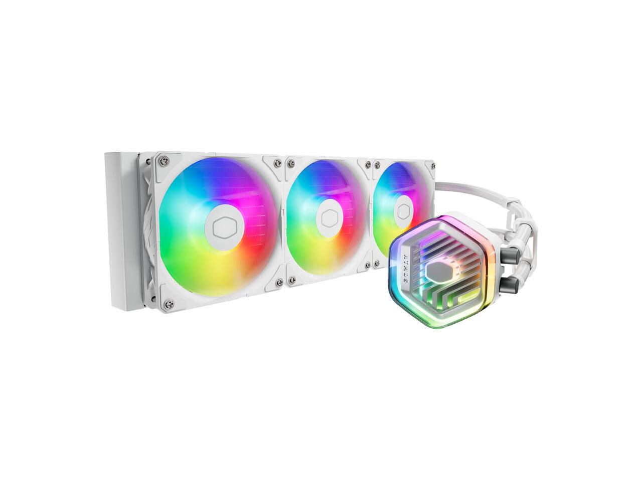 Angle. Cooler Master - Cooler Master MasterLiquid 360 Atmos White - 4.72" Maximum Fan Diameter - 3 x Fan(s) - 70.70 CFM Maximum Airflow - 2500 - ARGB.