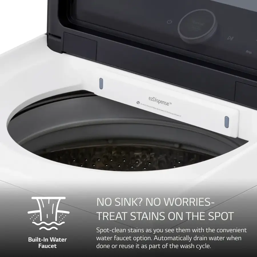 Built-In Water Faucet: No Sink? No Worries - Treat Stains on the Spot. Spot-clean stains as you see them with the convenient water faucet option. Automatically drain water when done or reuse it as part of the wash cycle.