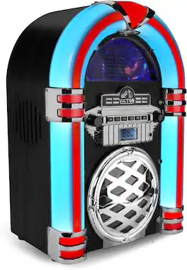 Victor - BROADWAY Desktop Bluetooth LED Jukebox Speaker with CD Player and FM Radio - Black