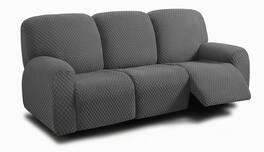 Fabibe - Reclining Love Seat with Middle Console Slipcover, 8-Piece Jacquared Stretch Loveseat Reclining Sofa Covers - Dark Grey 3 Seater Recliner Cover