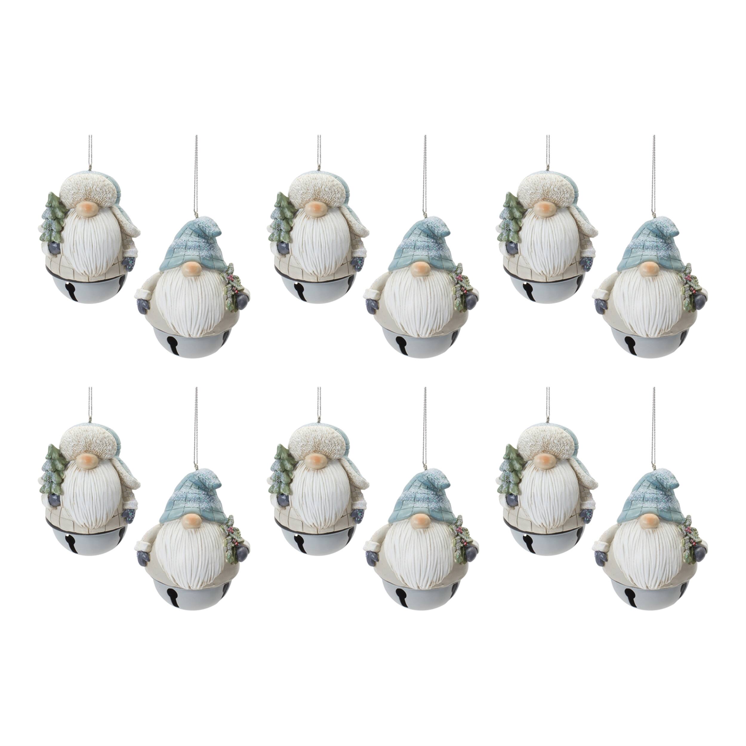 Alt View 2. BreeBe - Gnome Sleigh Bell Ornament (Set of 12) - Blue, Cream.