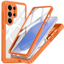 Dteck - Magnetic Case for Samsung Galaxy S26 Ultra with Built-in Screen Protector,Compatible with MagSafe,Full Body Protection - Orange