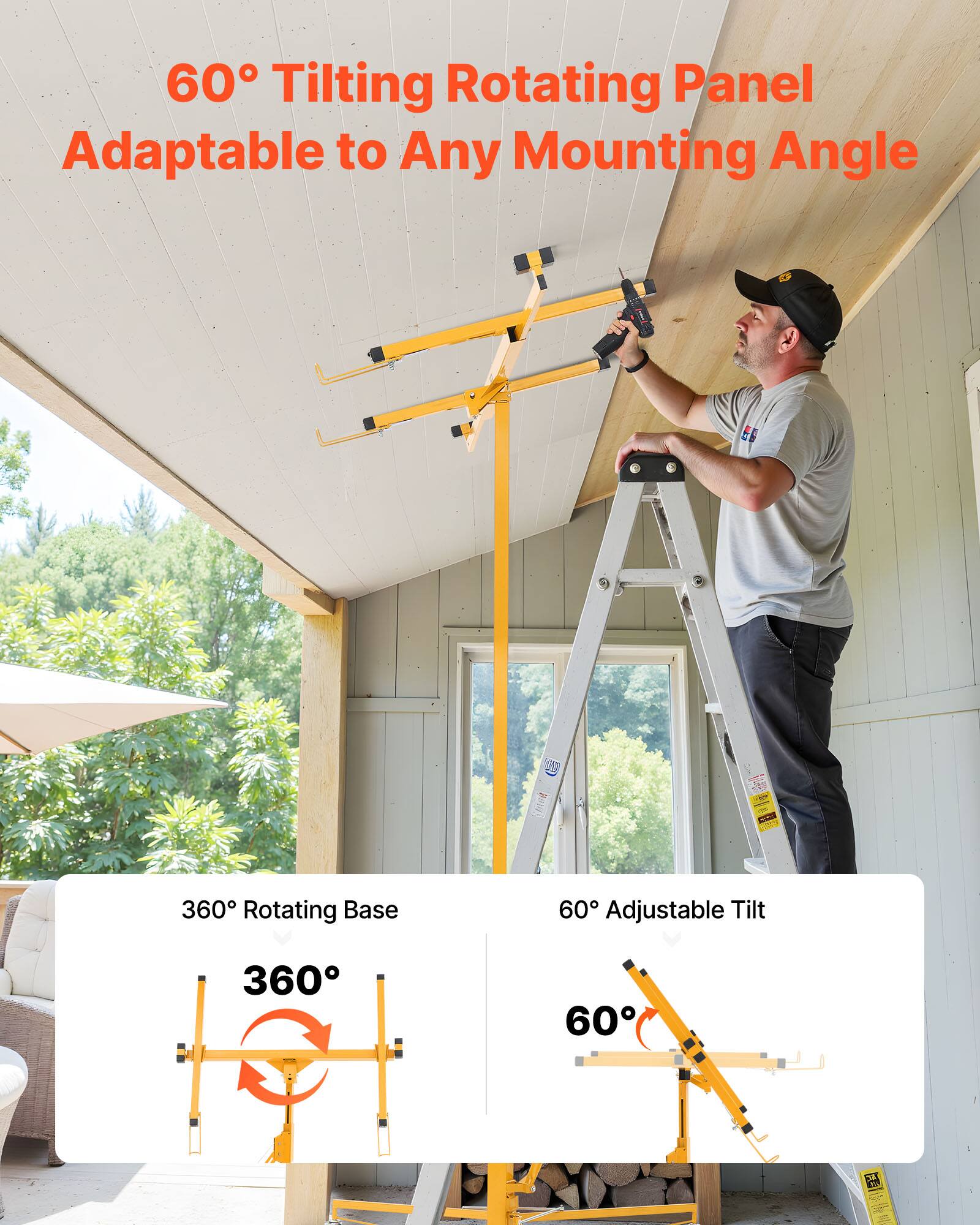 60° Tilting Rotating Panel  
Adaptable to Any Mounting Angle  

360° Rotating Base  
60° Adjustable Tilt