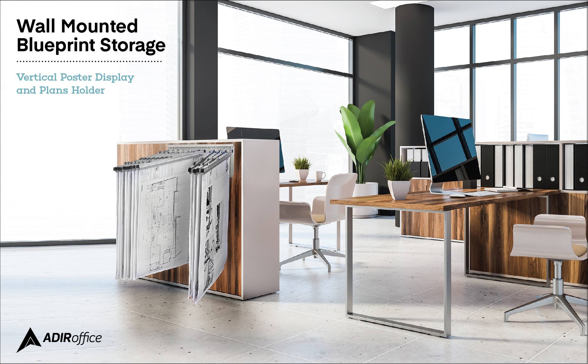 Wall Mounted Blueprint Storage, Vertical Poster Display and Plans Holder, ADIRoffice