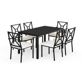 Martha Stewart - Lily Pond 7-Piece Steel Patio Dining Set with 6 Stackable Chairs and 60" Table - Cream Cushions/Black Frame