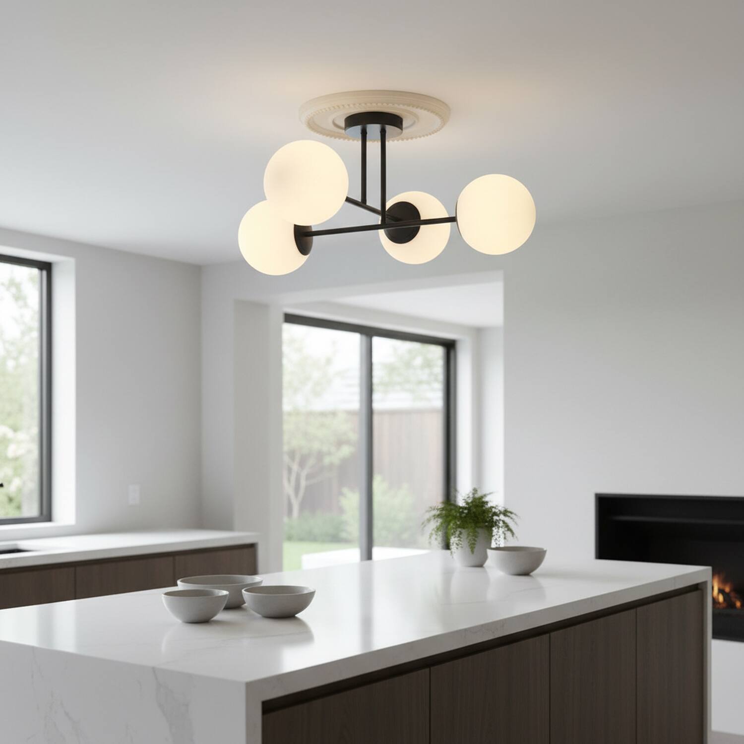 Angle. Umeiluce - Modern 4-Light 22.4 Inches Semi-Flush Mount Glass Globes E12 Metal - Matte Black.