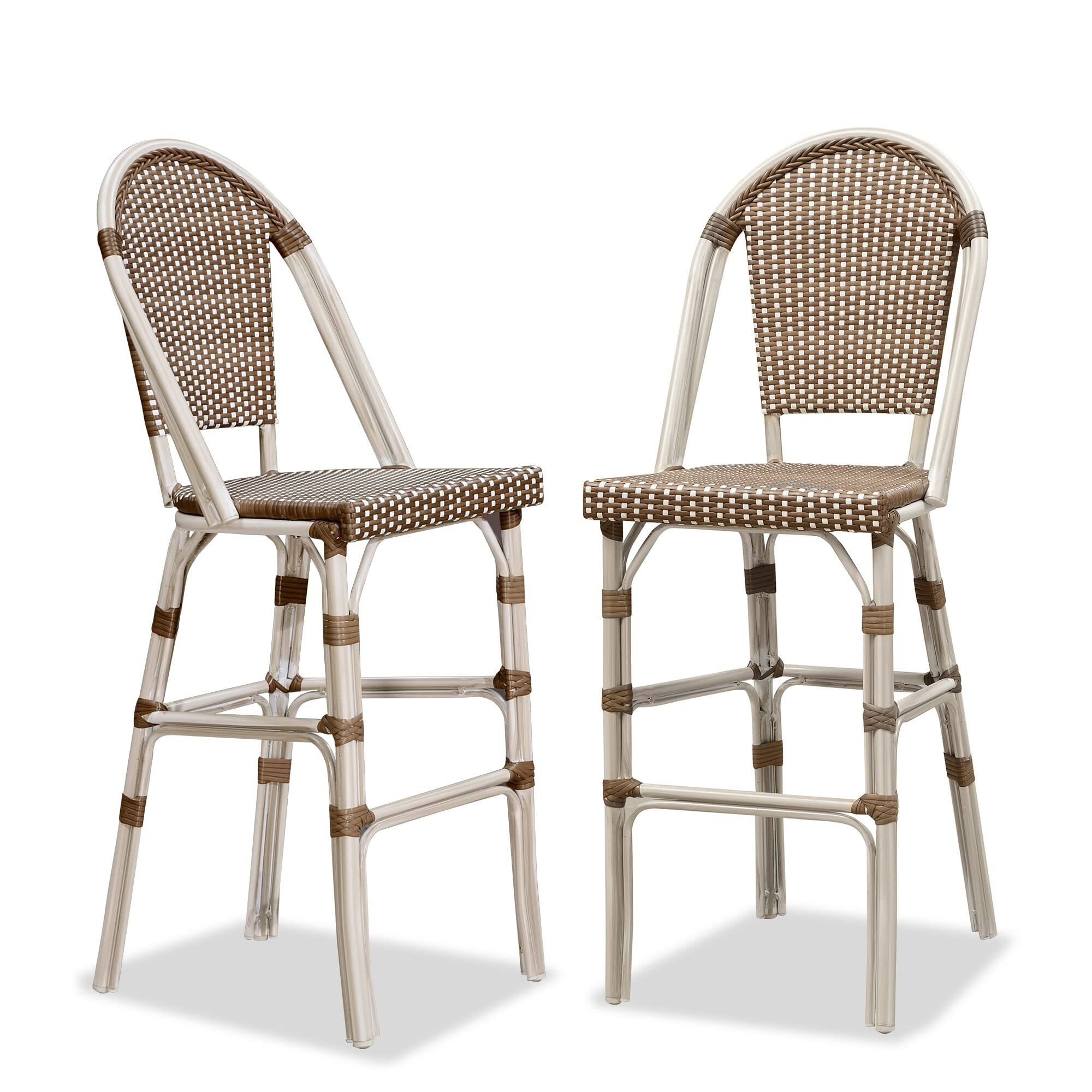 PURPLE LEAF - French Bar Height Bar Stool Set of 2 Patio Bar Chairs with Back Rattan Bar Chairs French Bistro Set - White Frame/Brown-Bar Stool price history on PriceWatchPro