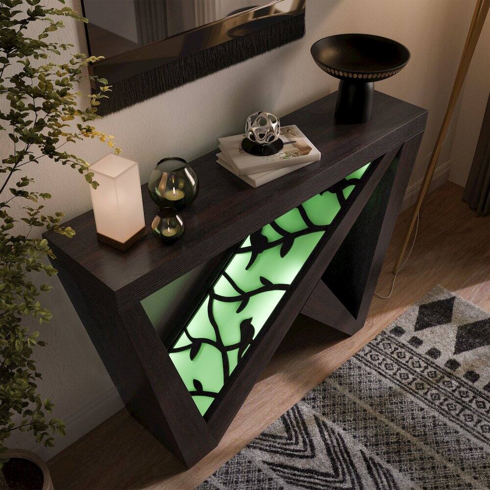 Alt View 4. Furniture of America - Wyll Contemporary Indoor LED Wood Console Table with Remote - Red.