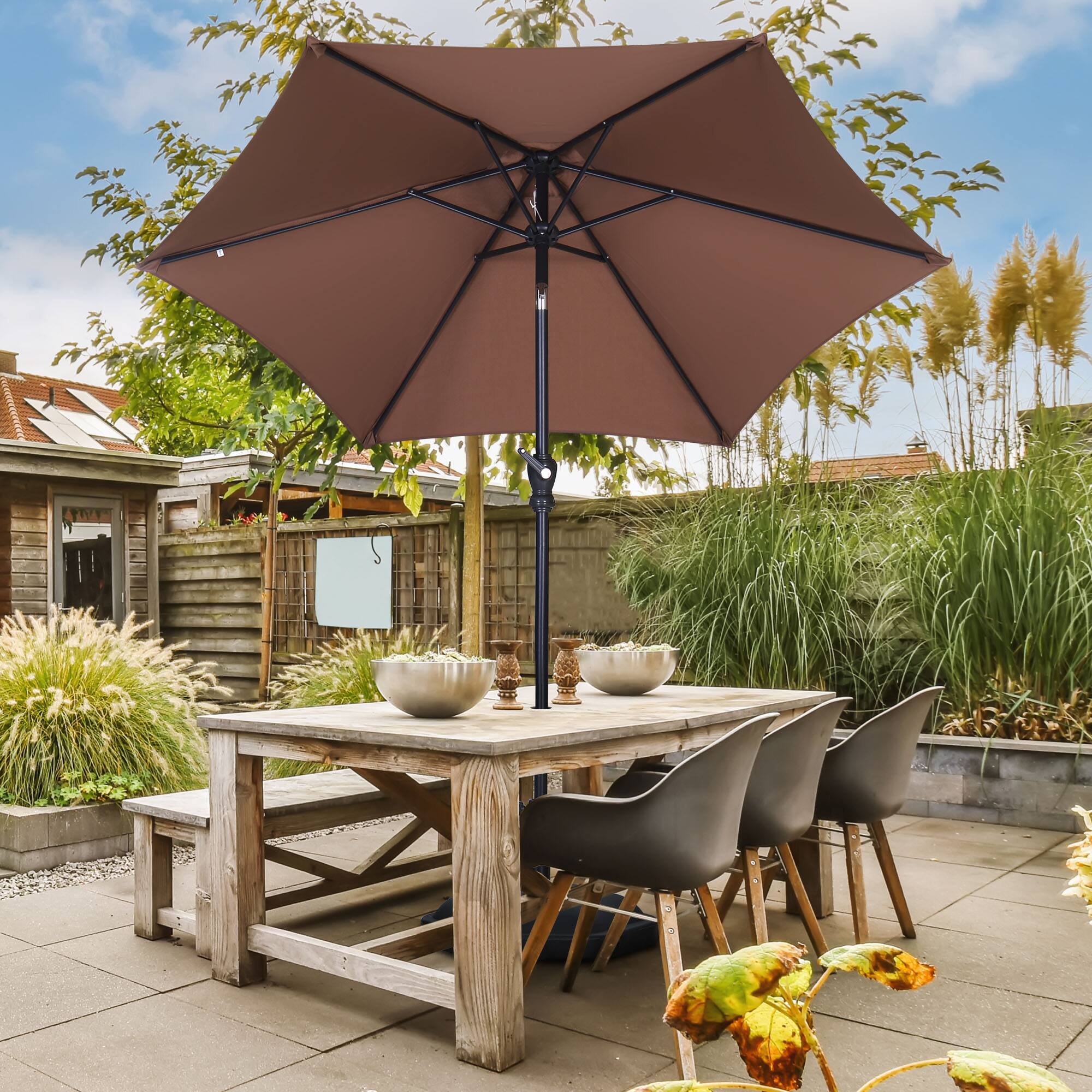 Left. Ainfox - Ainfox 7.5ft Patio Umbrella Outdoor Market Umbrella UV Protection Sturdy Frame W/Easy Crank - Coffee.