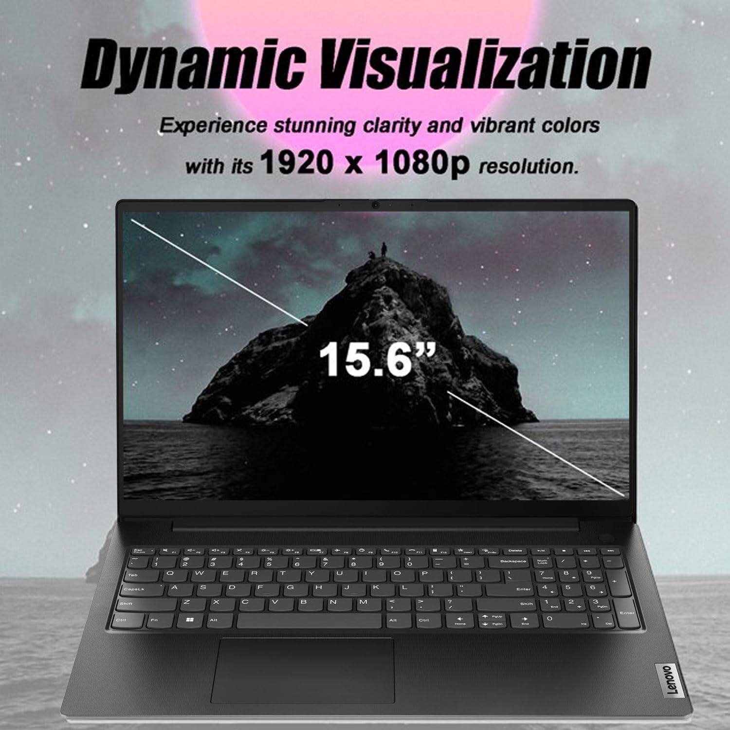 Dynamic Visualization  
Experience stunning clarity and vibrant colors with its 1920 x 1080p resolution.  
15.6"  
Lenovo