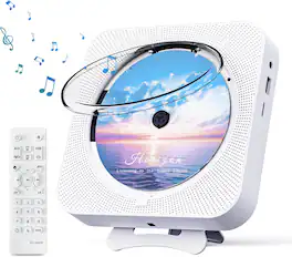 FINEAK - Portable Bluetooth CD Player for Home with Dual Speakers & FM Radio - White