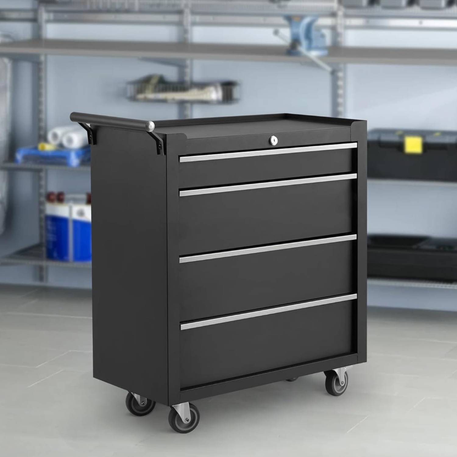 Front. Acekool - 5-Drawers Tool Storage Cabinet, Toolbox with Wheels - Black.