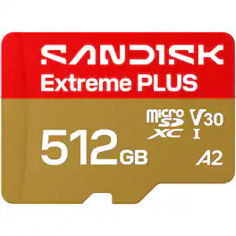 SANDISK - 512GB Extreme PLUS microSDXC UHS-I Memory Card with Adapter, R/W up to 250/170MB/s