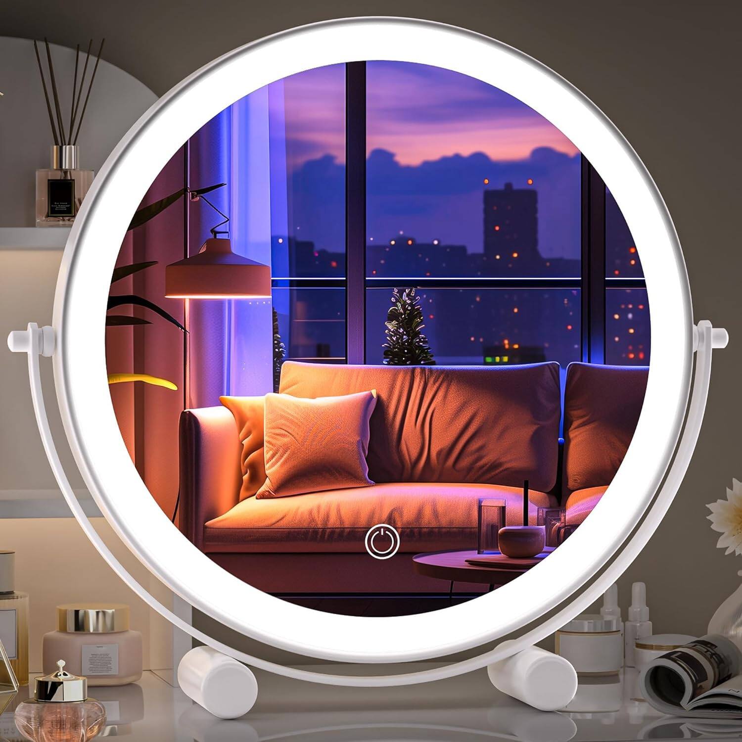 Stamp n Camp - Hasipu Vanity Mirror with Lights, 11" x 11" LED Makeup Mirror, Lighted Makeup Mirror with Lights - White-11"L x 11"W