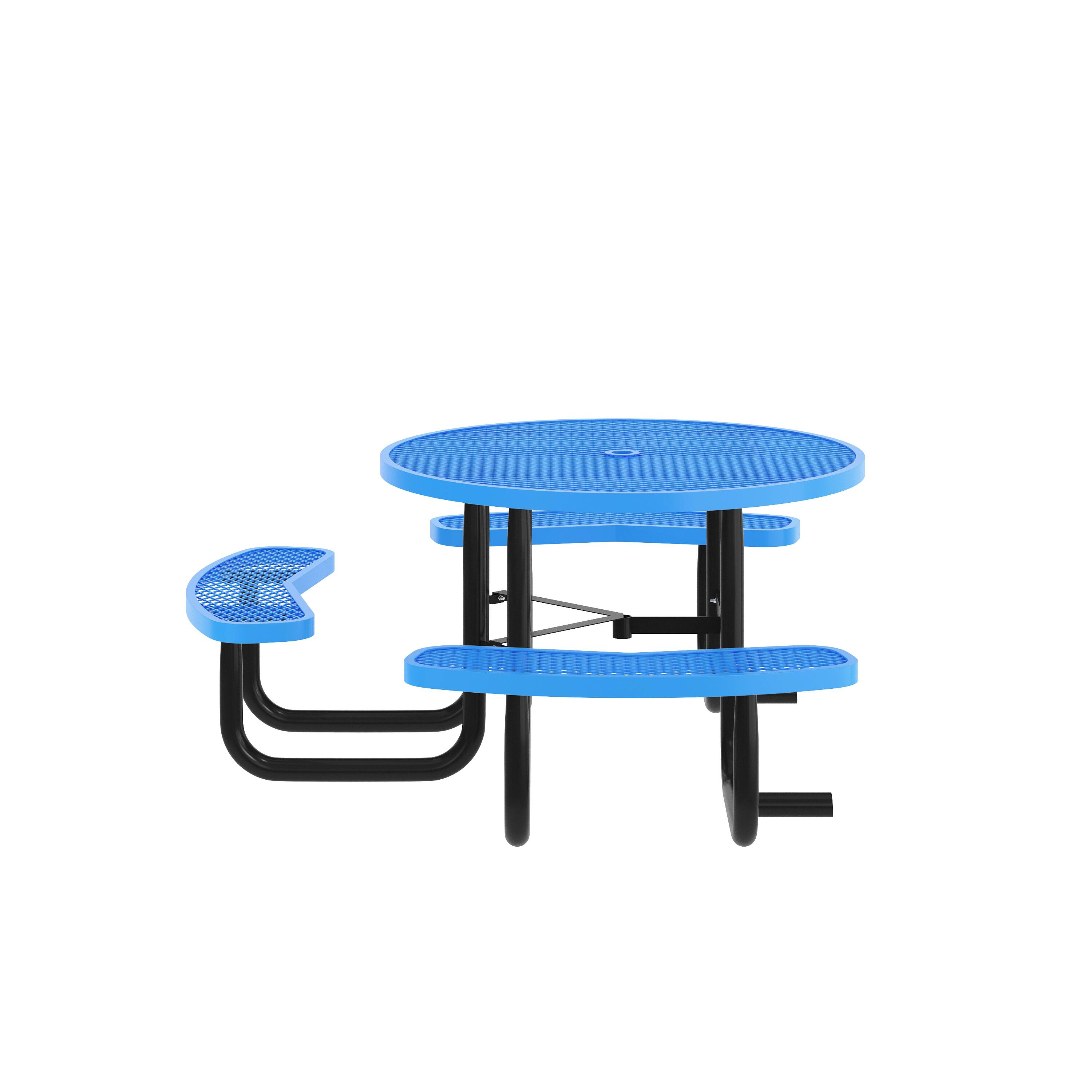 Left. Flash Furniture - Creekside 46" Round Wheelchair Accessible Outdoor Picnic Table with Expanded Metal Mesh Seats and Top with Umbrella Hole - Blue.