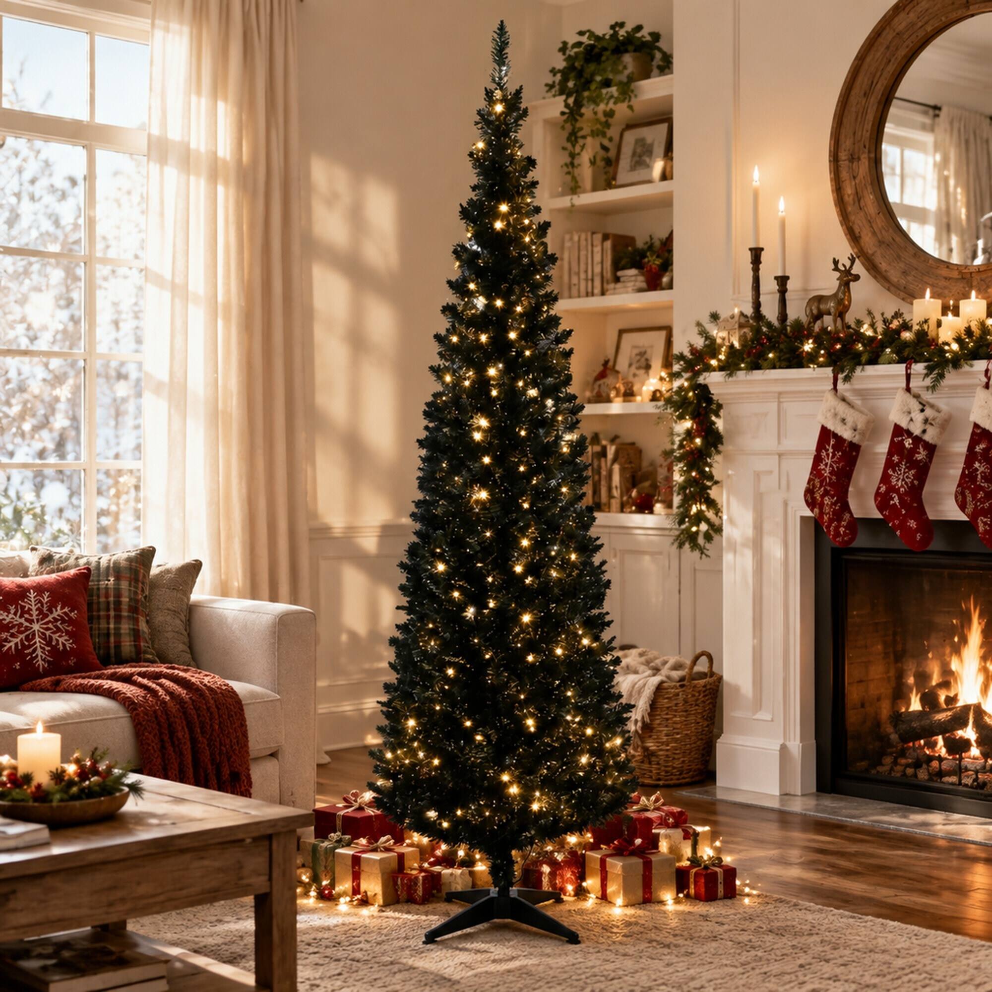 RYHNUYNE 6FT Pencil Christmas Tree With Realistic Tips and Sturdy Metal ...