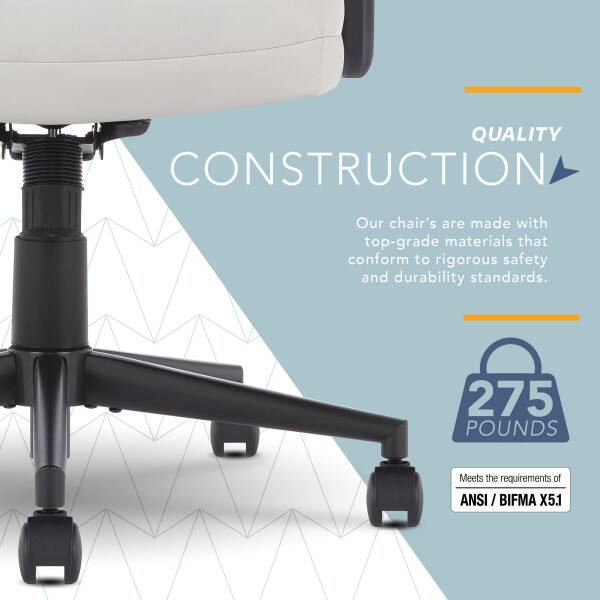 QUALITY CONSTRUCTION  
Our chair's are made with top-grade materials that conform to rigorous safety and durability standards.  

275 POUNDS  
Meets the requirements of ANSI / BIFMA X5.1