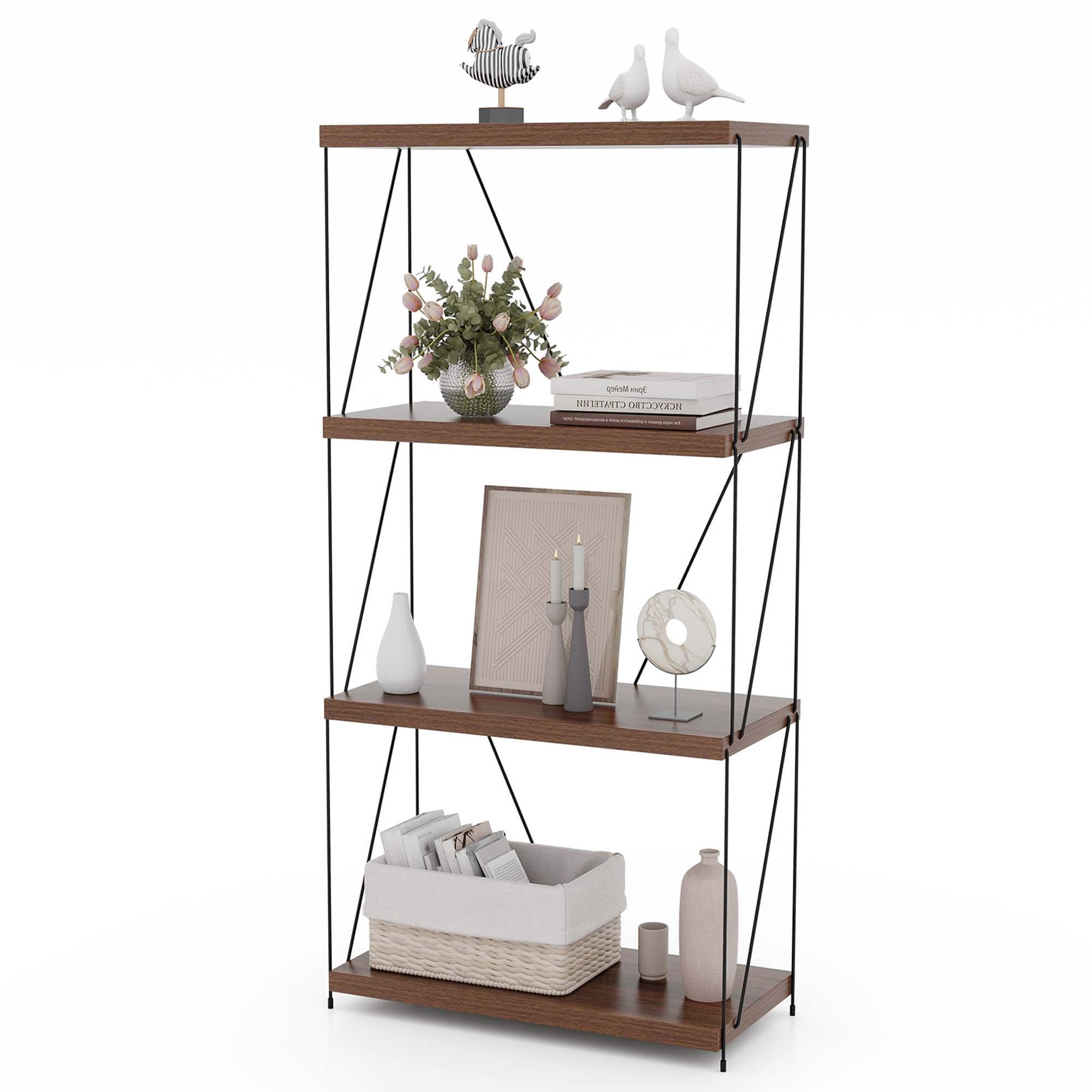 Costway - 1 PCS 4-Tier Multipurpose Display Rack Freestanding Bookcase with Metal Frame - Brown