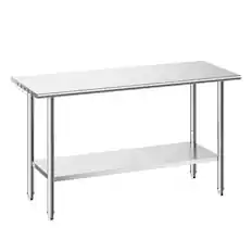 Front. VEVOR - Stainless Steel Work Table, 24x60 Inch Food Prep Table, Commercial Kitchen Workstation with Adjustable Undershelf - Silver.