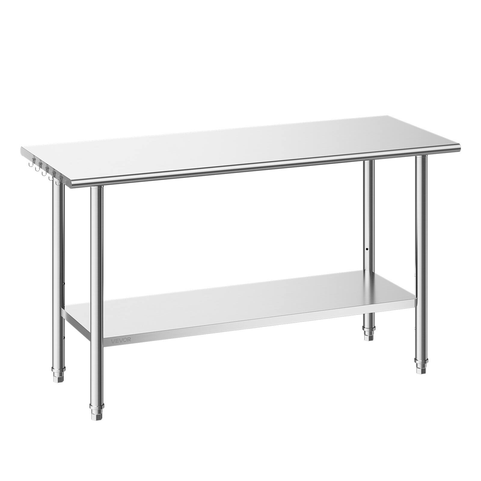 VEVOR - Stainless Steel Work Table, 24x60 Inch Food Prep Table, Commercial Kitchen Workstation with Adjustable Undershelf - Silver