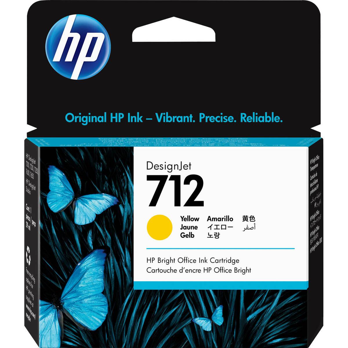 hp Original HP Ink – Vibrant. Precise. Reliable.  
DesignJet 712  
Yellow Amarillo Jaune Gelb  
HP Bright Office Ink Cartridge Cartouche d'encre HP Office Bright