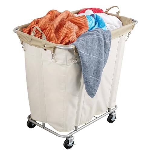 Front. DORLUKFU - Laundry Cart with Wheels 320L Large Rolling Laundry Cart for Commercial/Home, Rolling Laundry Basket with Steel Frame - Beige-320L.