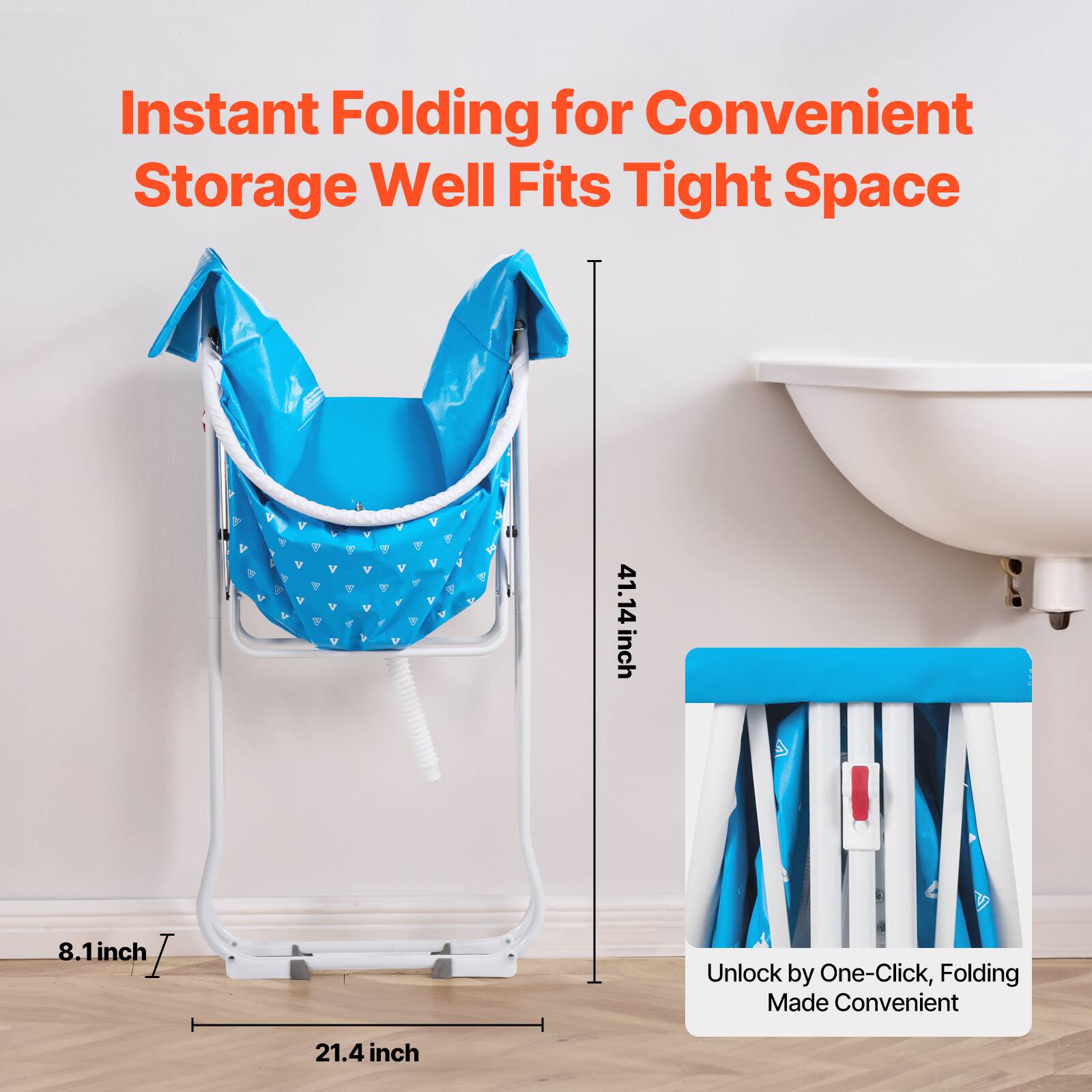 Instant Folding for Convenient Storage Well Fits Tight Space

41.14 inch  
8.1 inch  
21.4 inch

Unlock by One-Click, Folding Made Convenient
