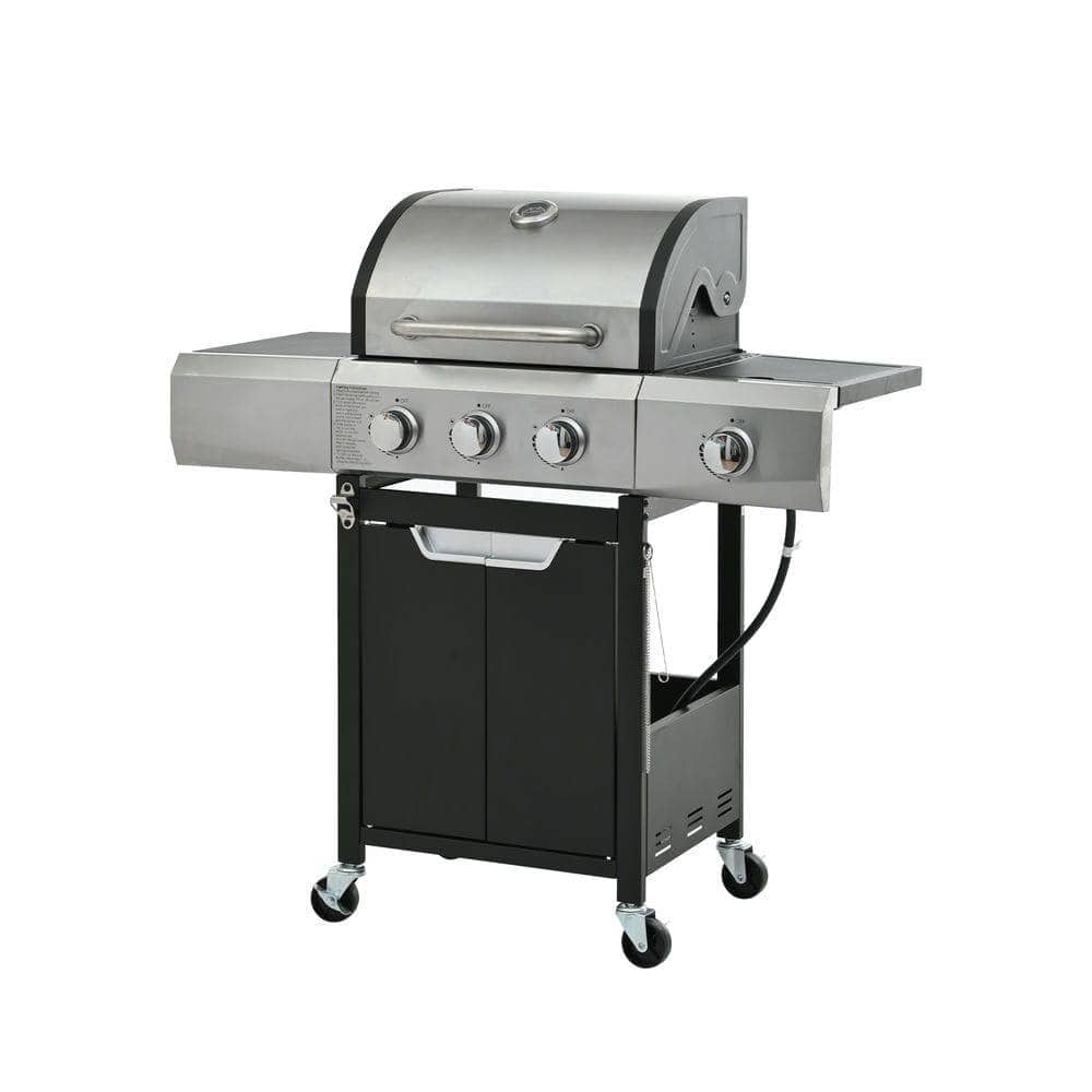Resenkos - Propane Grill 3 Burner Barbecue Grill Stainless Steel Gas Grill with Side Burner and Cover for Outdoor BBQ, Camping
