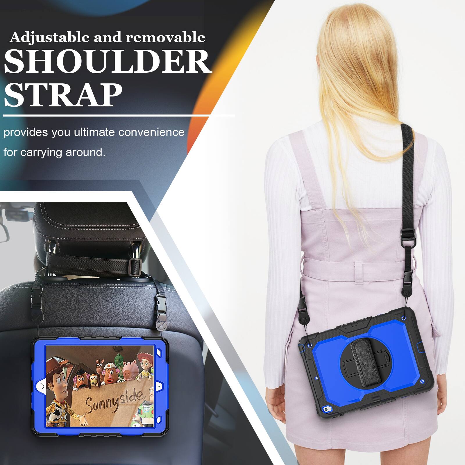 Adjustable and removable SHOULDER STRAP provides you ultimate convenience for carrying around. Sunnyside