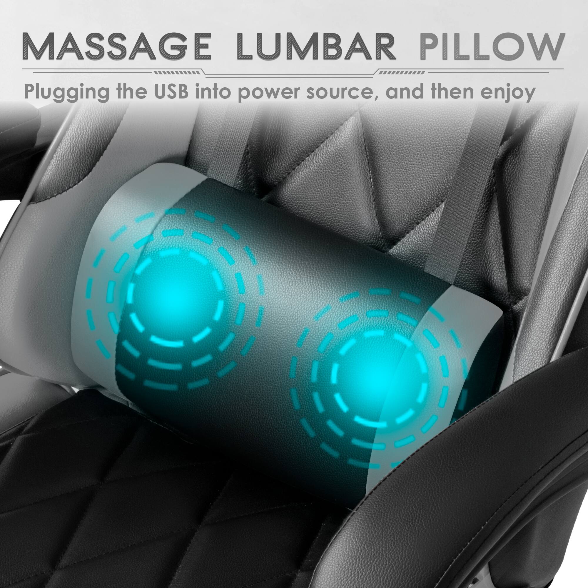 MASSAGE LUMBAR PILLOW  
Plugging the USB into power source, and then enjoy
