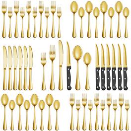 Dazzed Corner - 72 Pcs Gold Silverware Set with Steak Knives, Stainless Steel Flatware Set Service for 12 - NYXRY2M