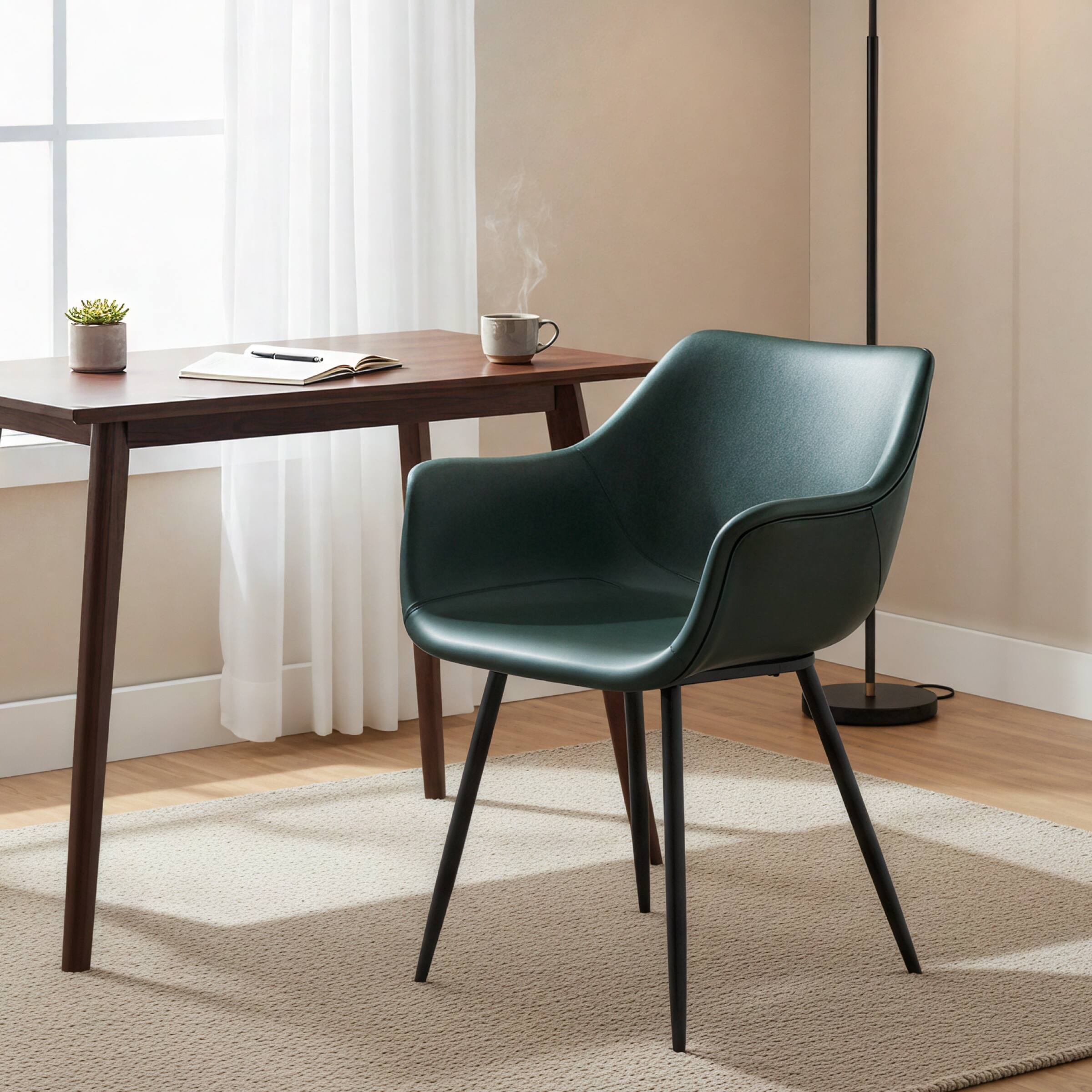 Left. LeisureMod - Markley 2-PCS Modern Leather Accent Dining Chair with Powder-Coated Iron Legs - Olive Green.