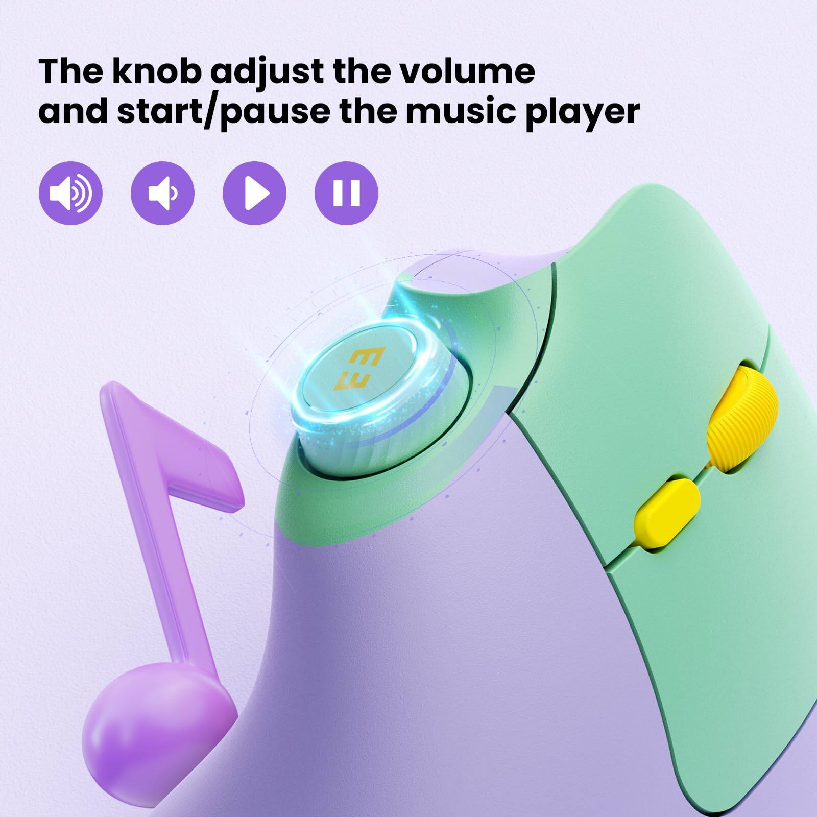 The knob adjusts the volume and start/pause the music player.
