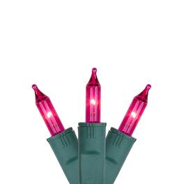 GKI/Bethlehem Lighting - Perm-O-Snap Mini Christmas Lights - 24.75 ft Green Wire - 50ct - Pink