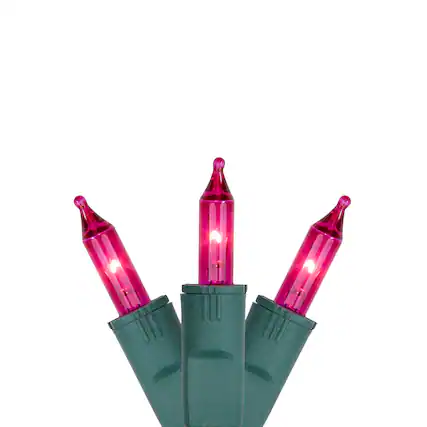 Front. GKI/Bethlehem Lighting - Perm-O-Snap Mini Christmas Lights - Pink - 24.75 ft Green Wire - 50ct - Pink.