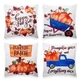 G128 - Fall Pumpkin Wagon and Tractor Throw Pillow Covers, 18 x 18 inches, Set of 4 - Assorted Colors
