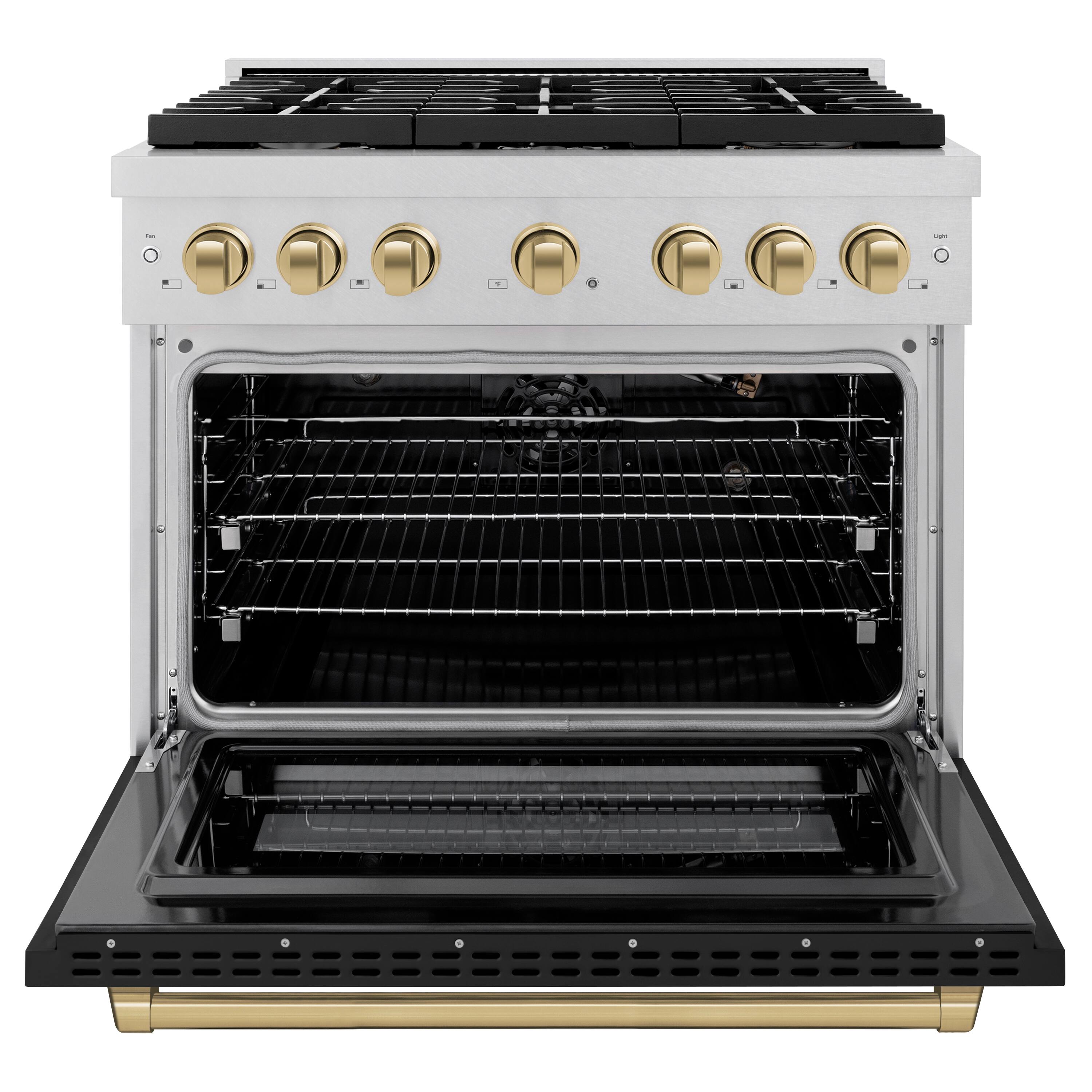 Angle. ZLINE - ZLINE Autograph 36 in. Paramount Satin Steel Gas Range with Bronze Accents (SGRSZ-BLM-36-CB) - White.