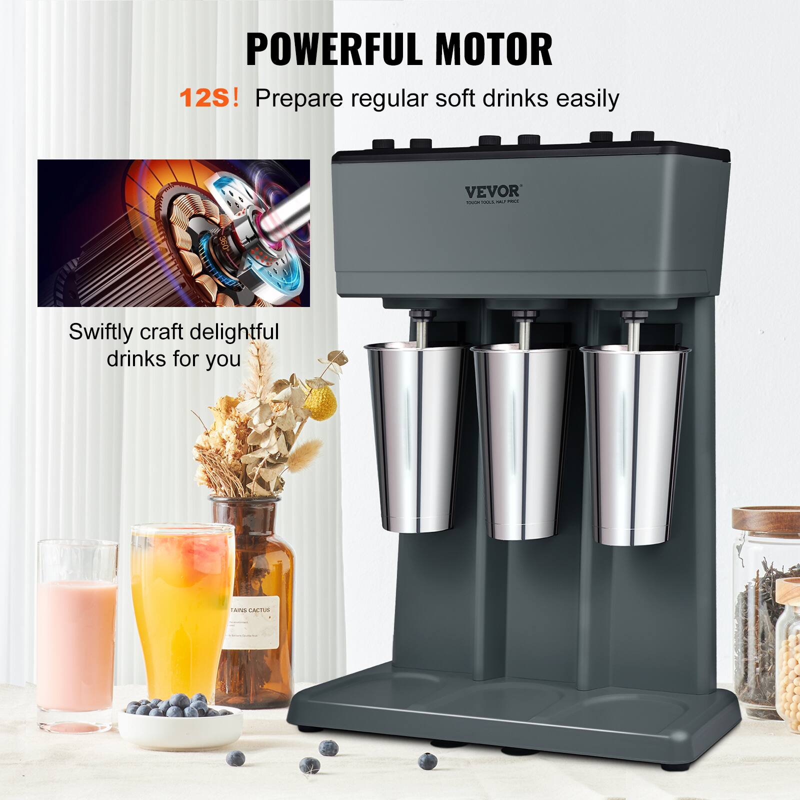 POWERFUL MOTOR  
12S! Prepare regular soft drinks easily  

VEVOR TOUCH TOOLS, HALF PRICE  

Swiftly craft delightful drinks for you  

TAINS CACTUS