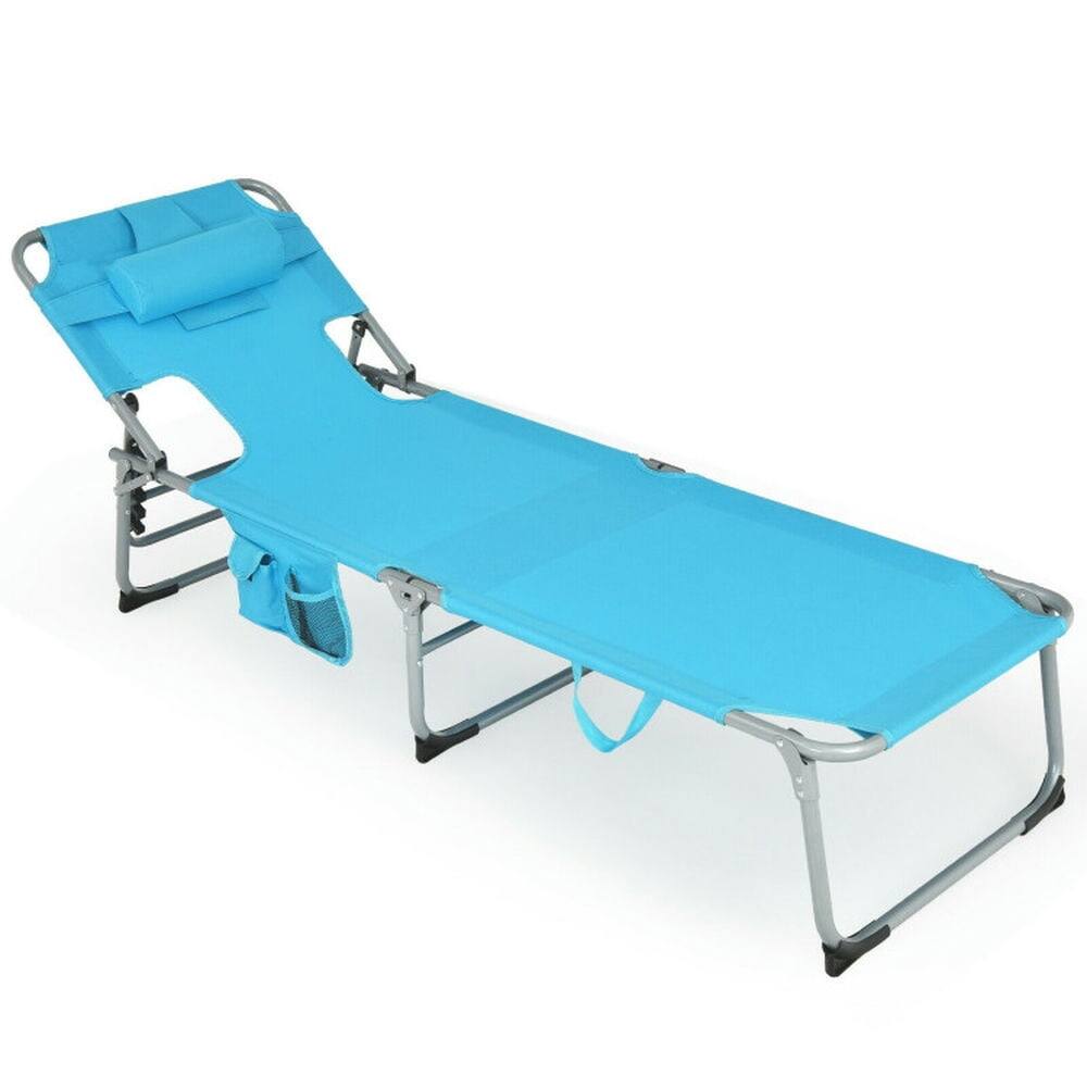 Alt View 1. Pefilos - Folding Beach Lounge with Removable Pillow, 5 Adjustable Levels, for Outdoor Lounge Chair - Blue.