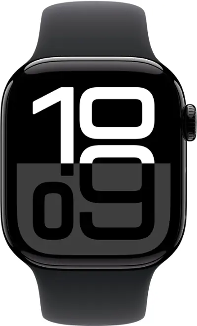 Apple Watch Series 10 (GPS) 42mm Aluminum Case with Black Sport Band - M/L - Jet Black