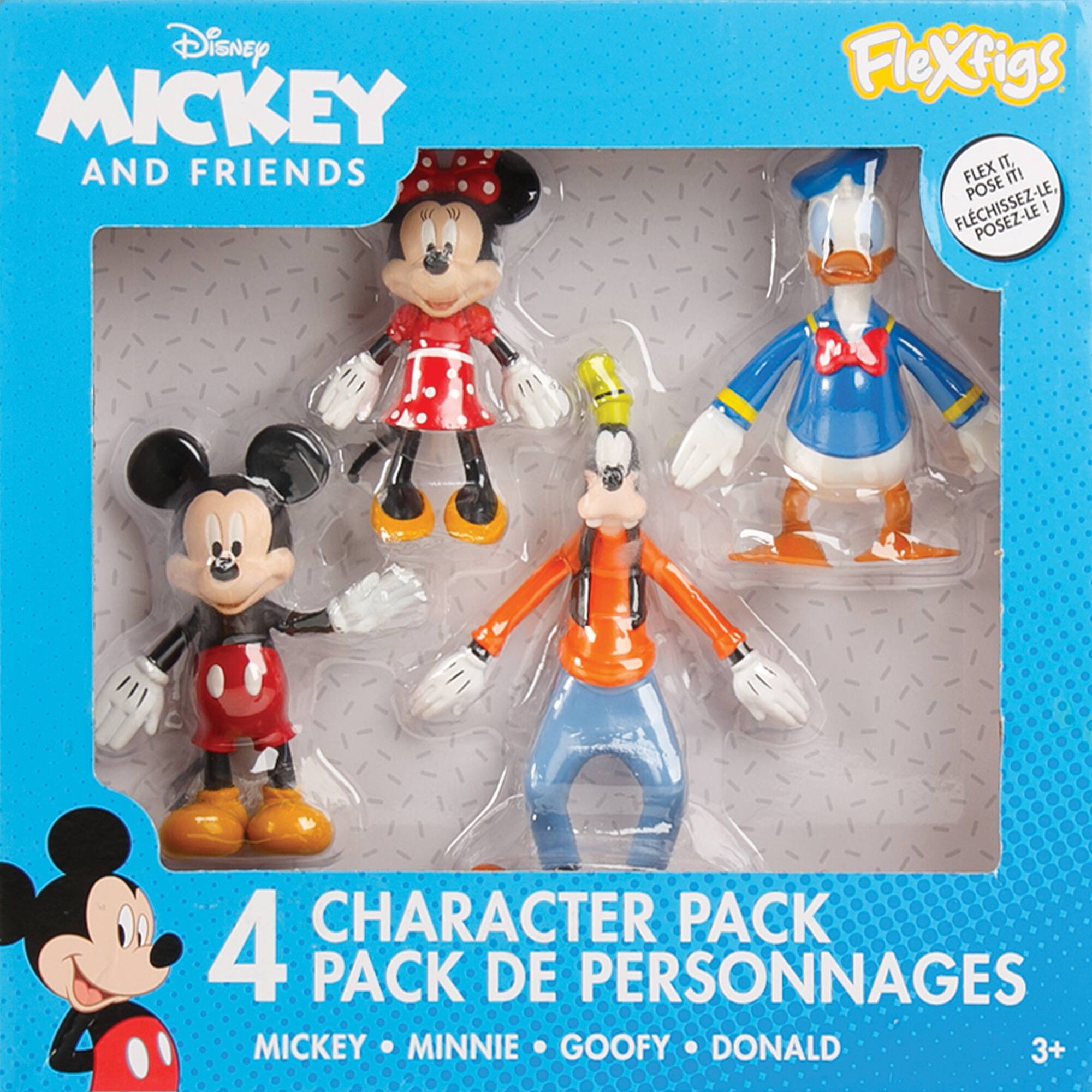 Disney MICKEY AND FRIENDS FleXfigs IT, FLEX IT! POSE FLEXIGS! 4 PACK DE PERSONNAGES MICKEY MINNIE GOOFY DONALD 3+