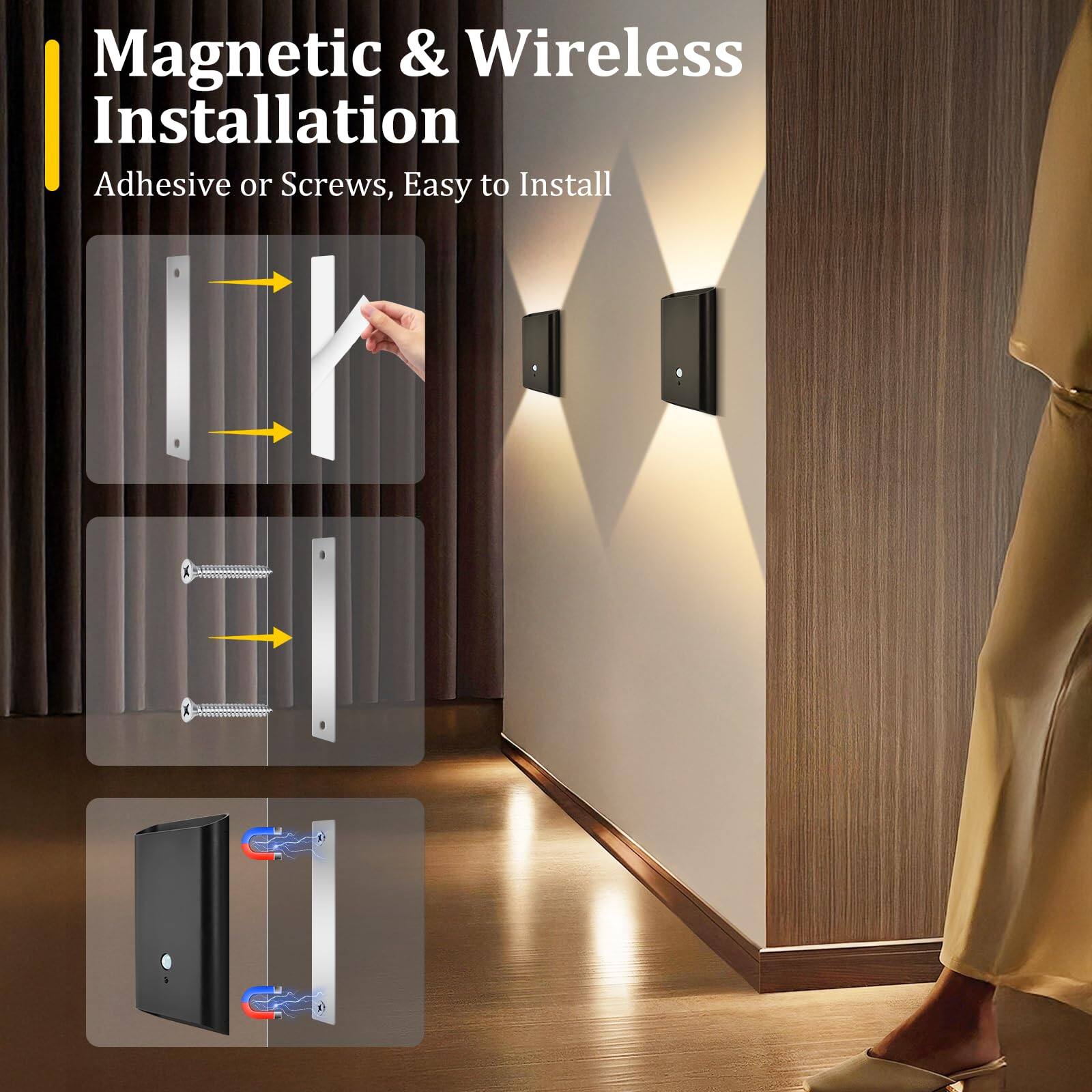 Magnetic & Wireless Installation  
Adhesive or Screws, Easy to Install