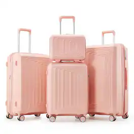 BreeBe - 4-Piece Luggage Set, Hard Shell Lightweight Expandable Suitcases with TSA Lock & Spinner Wheels for Travel - Pink