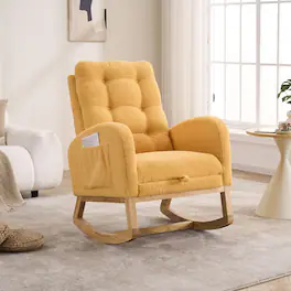 Loheer - Rocking Chair with Footrest High Back Upholstered Nursery Rocker Rubber Wood Base - Yellow