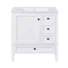 Boyel Living - 30 Inch Solid Wood Bathroom Vanity with Ceramic Sink Three Drawers - White
