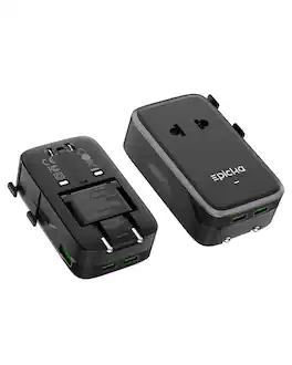 Epicka - Air PD 25W Universal Travel Adapter, Ultra-Thin International Power Adapter, Worldwide Travel Plug - Black